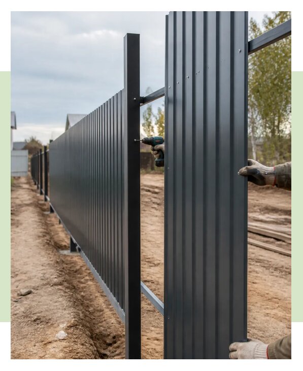 Забор из профнастила с металлическими столбами в Амурске